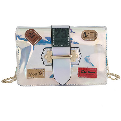 Modern női táska irizáló színekben fémlánc