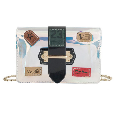 Modern női táska irizáló színekben fémlánc