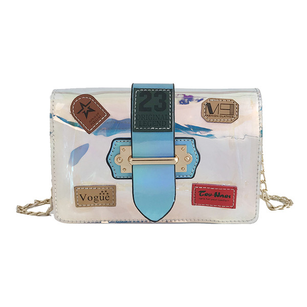 Modern női táska irizáló színekben fémlánc