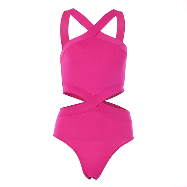 Modern teljes fürdőruha zöld és rózsaszín kivágásokkal