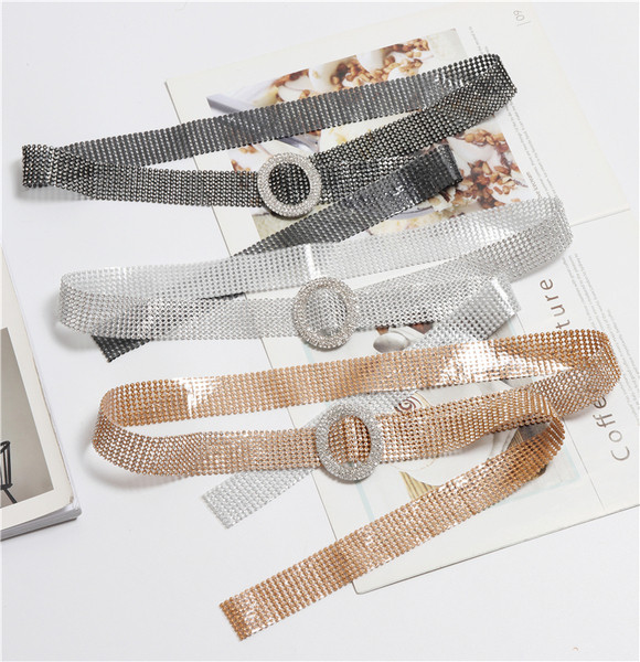 Modern női öv kerek csattal, kövekkel több színben