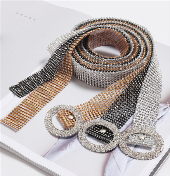 Modern női öv kerek csattal, kövekkel több színben