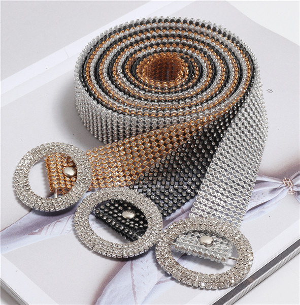 Modern női öv kerek csattal, kövekkel több színben