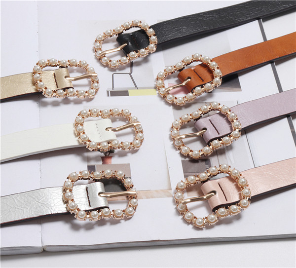 Stílusos női bőr öv gyöngyökkel több színben