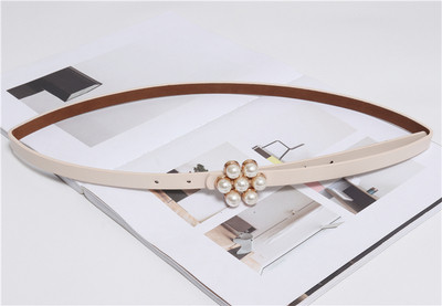 Λεπτή γυναικεία ζώνη δερμάτινη  με πόρπη με πέρες σε διάφορα χρώματα