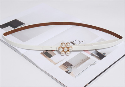 Λεπτή γυναικεία ζώνη δερμάτινη  με πόρπη με πέρες σε διάφορα χρώματα