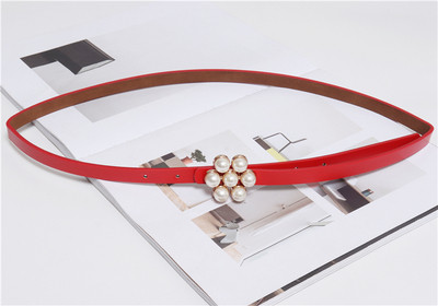 Λεπτή γυναικεία ζώνη δερμάτινη  με πόρπη με πέρες σε διάφορα χρώματα