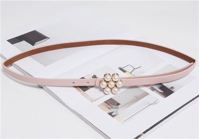 Λεπτή γυναικεία ζώνη δερμάτινη  με πόρπη με πέρες σε διάφορα χρώματα