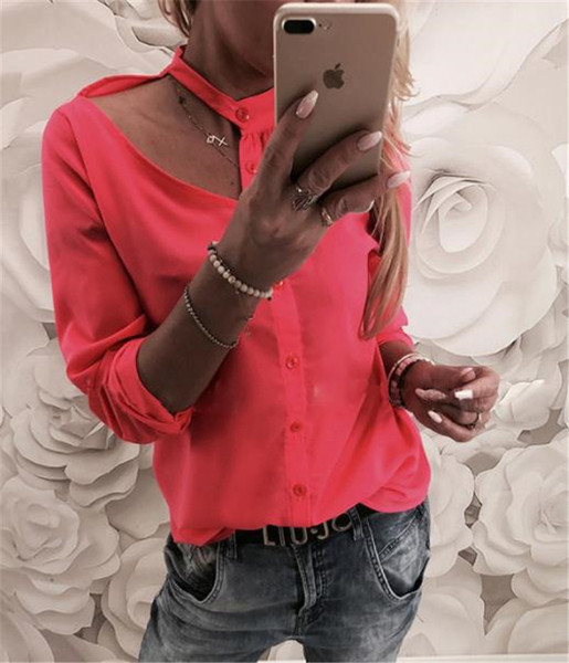 Modern női ing O-nyakú fehér és rózsaszín színben