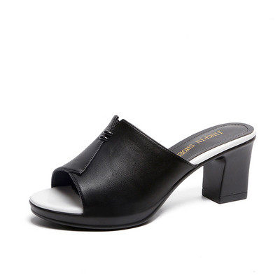 Női alkalmi papucs sarokkal, két színben, öko bőrből