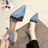 Καθημερινά γυναικεία παπούτσια  με ψηλό τακούνι από οικολογικό σουέτ σε μαύρο και μπλε χρώμα