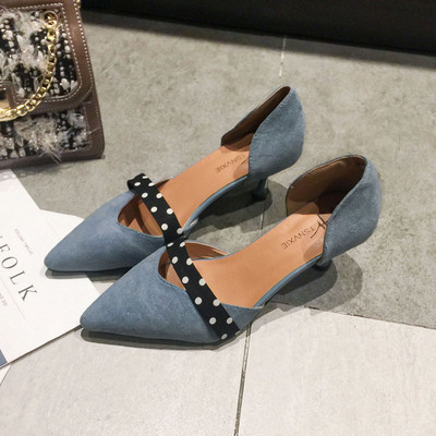 Καθημερινά γυναικεία παπούτσια  με ψηλό τακούνι από οικολογικό σουέτ σε μαύρο και μπλε χρώμα