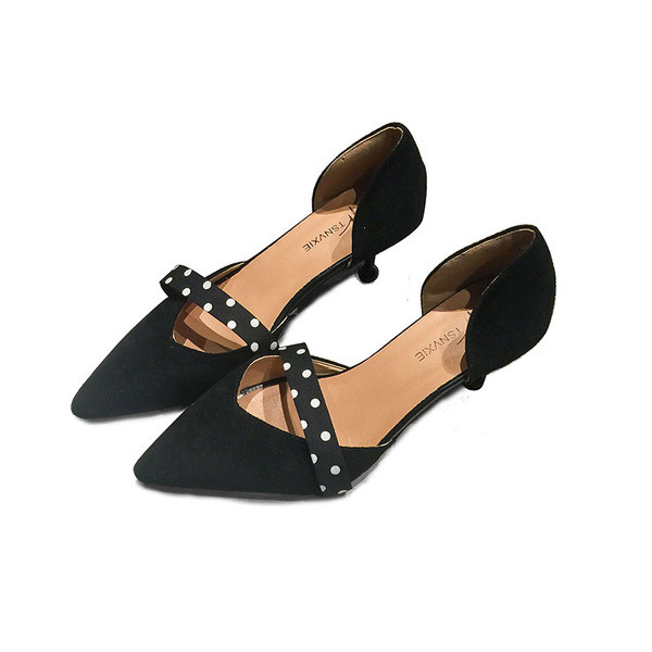 Καθημερινά γυναικεία παπούτσια  με ψηλό τακούνι από οικολογικό σουέτ σε μαύρο και μπλε χρώμα