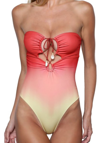 Egy egész fürdőruha, nyakkendőkkel lefolyó színben