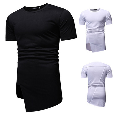 Модерна мъжка тениска асиметричен модел в черен и бял цвят