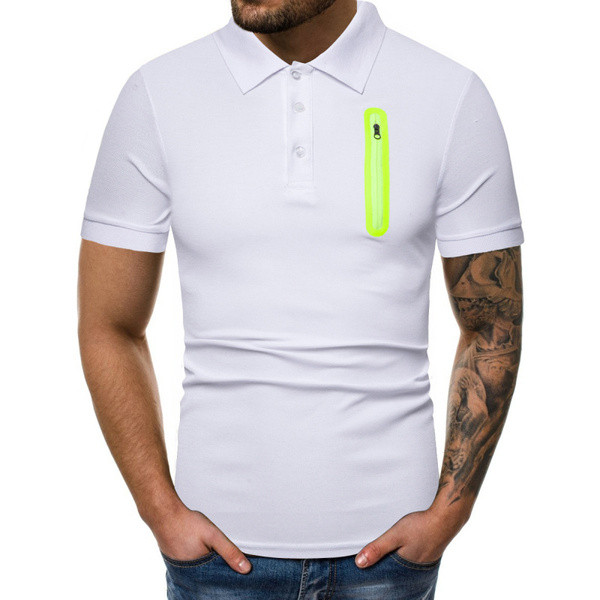Κομψό ανδρικό μπλουζάκι με φερμουάρ και κολάρο σε άσπρο χρώμα
