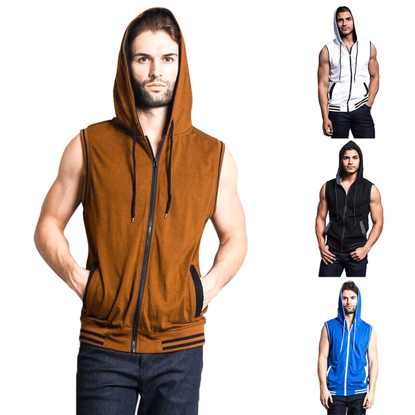 Alkalmi férfi mellény kapucnival és zsebbel több színben