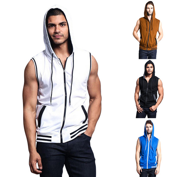 Alkalmi férfi mellény kapucnival és zsebbel több színben