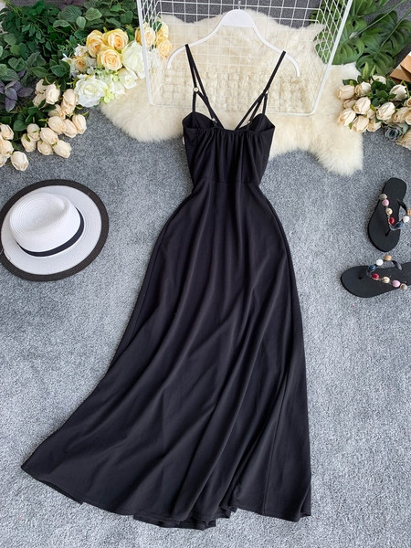 Rochie moderna de dama lunga de culoare neagra