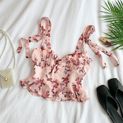 Virágmintás, pántokkal ellátott női felső több színben