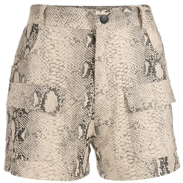 Modern női rövidnadrág kígyómintával, magas derékkal