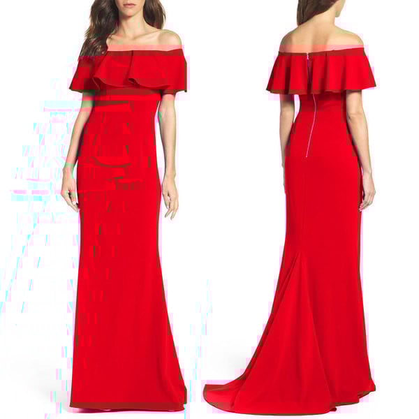 Επίσημο γυναικείο φόρεμα με γυμνό ώμο και φερμουάρ στην πλάτη