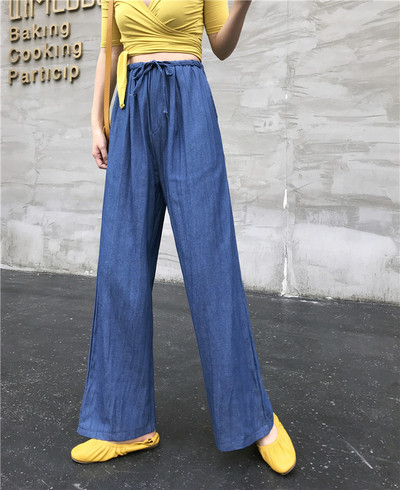 Pantaloni casual dama cu talie inalta in albastru