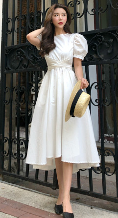 Модерна дамска рокля с къс ръкав в четири цвята