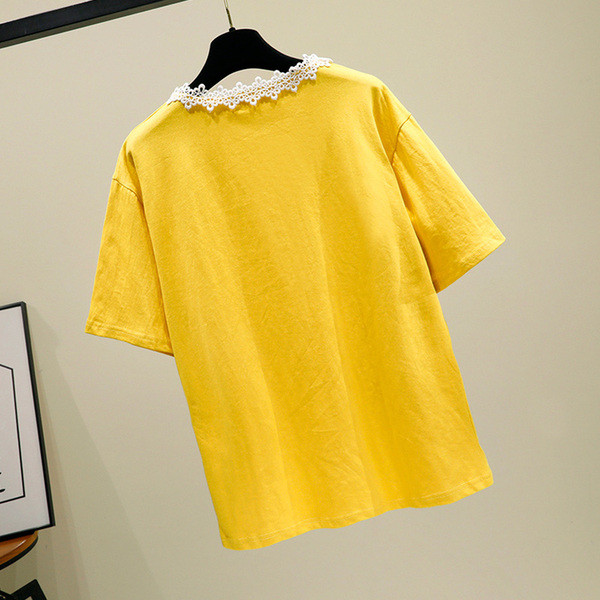 Γυναικείο μπλουζάκι σε λευκό και κίτρινο χρώμα με επιγραφή