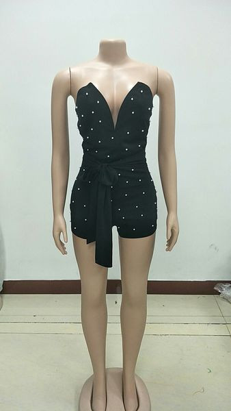 Modern női overall rózsaszín, kék és fekete gyöngyökkel