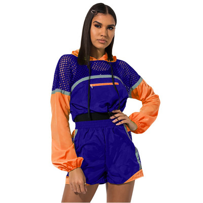 Két részből álló női sportkészlet - rövidnadrág és pulóver kék és fekete színben