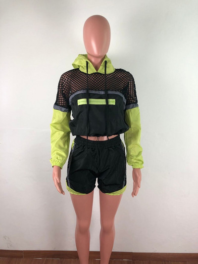 Két részből álló női sportkészlet - rövidnadrág és pulóver kék és fekete színben