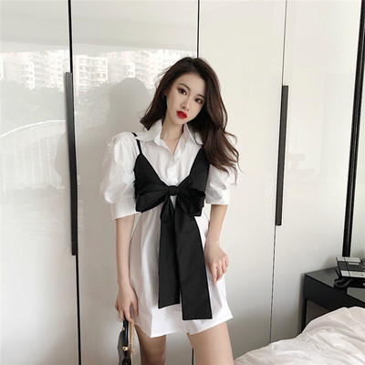 Μοντέρνο γυναικείο πουκάμισο σε λευκό και μπλε με μανίκι 3/4