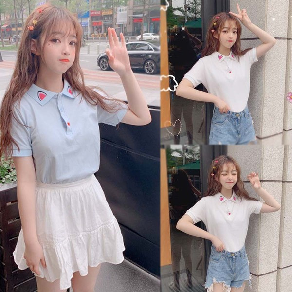 Σύγχρονη γυναικεία μπλούζα με κουμπιά και τύπωμα