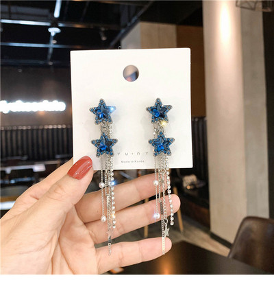 Stílusos női fülbevaló kék színben kövekkel