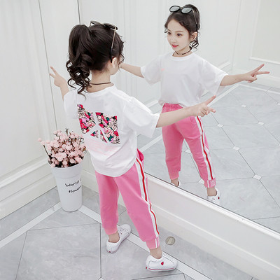 Μοντέρνο παιδικό σετ - παντελόνι και μπλούζα για  κορίτσια σε δύο χρώματα