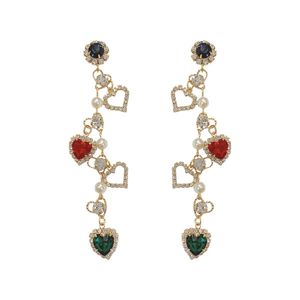 Női hosszú fülbevaló színes kövekkel