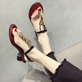 Модерни дамски сандали с ток в два цвята . черен и червен