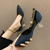 НОВО Модерни дамски обувки с екстравагантен ток в няколко цвята от еко велур