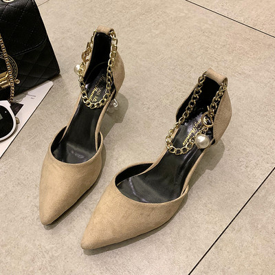 НОВО Модерни дамски обувки с екстравагантен ток в няколко цвята от еко велур