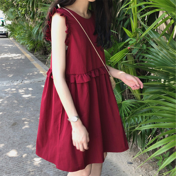 Ежедневна дамска рокля с О-образно в червен и бял цвят