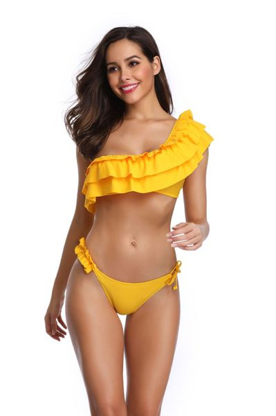 Стилен дамски бански с едно рамо в четири цвята