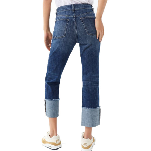 Ежедневни дамски дънки с висока талия в  син цвят 