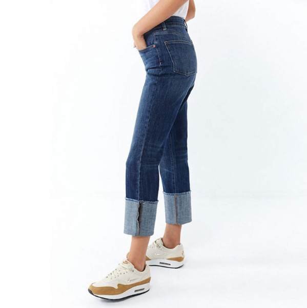 Ежедневни дамски дънки с висока талия в  син цвят 