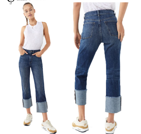 Ежедневни дамски дънки с висока талия в  син цвят 