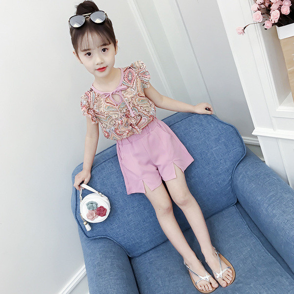 Детски комплект за момичета в жълт и розов цвят