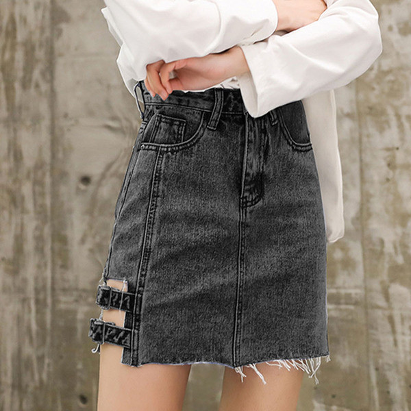 Актуална дънкова пола с висока талия в черен и син цвят