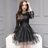 Модерна дамска рокля с дантела в черен цвят 