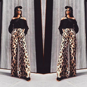 Стилен дамски панталон с леопардов десен и висока талия в два цвята