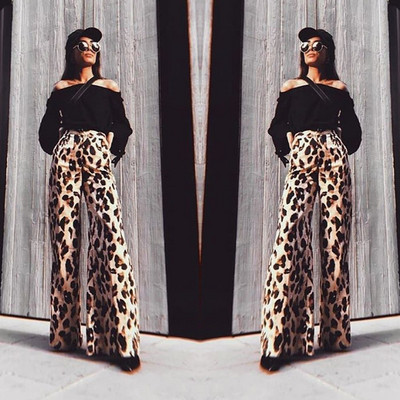 Стилен дамски панталон с леопардов десен и висока талия в два цвята 